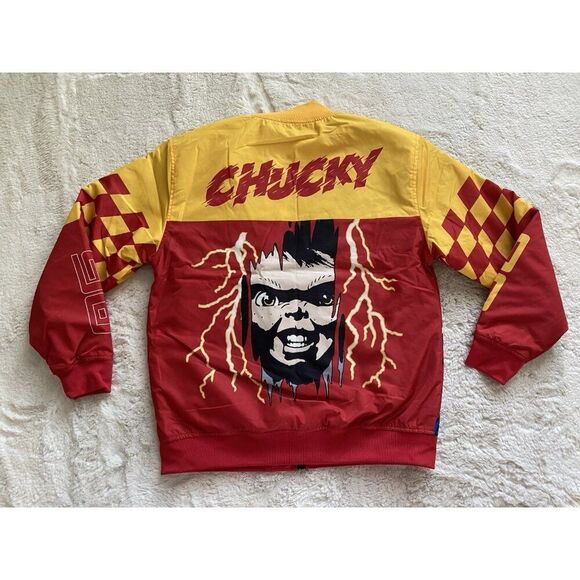 Reason X Chucky Good Guys Varsity Bomber Racing Red Jacket Men’s Sz L NEW - Picture 12 of 15